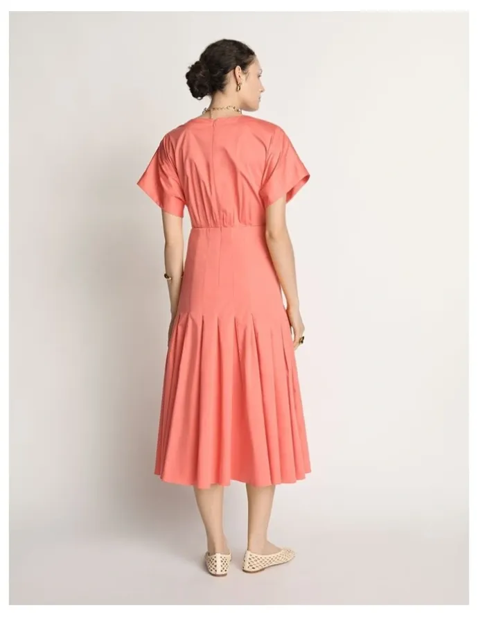 Veronika Maine Stretch Cotton Pleat Midi Dress