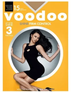 Voodoo Shine Firm Control Sheer 15 Denier Tight 3 Pack in Dark Brown
