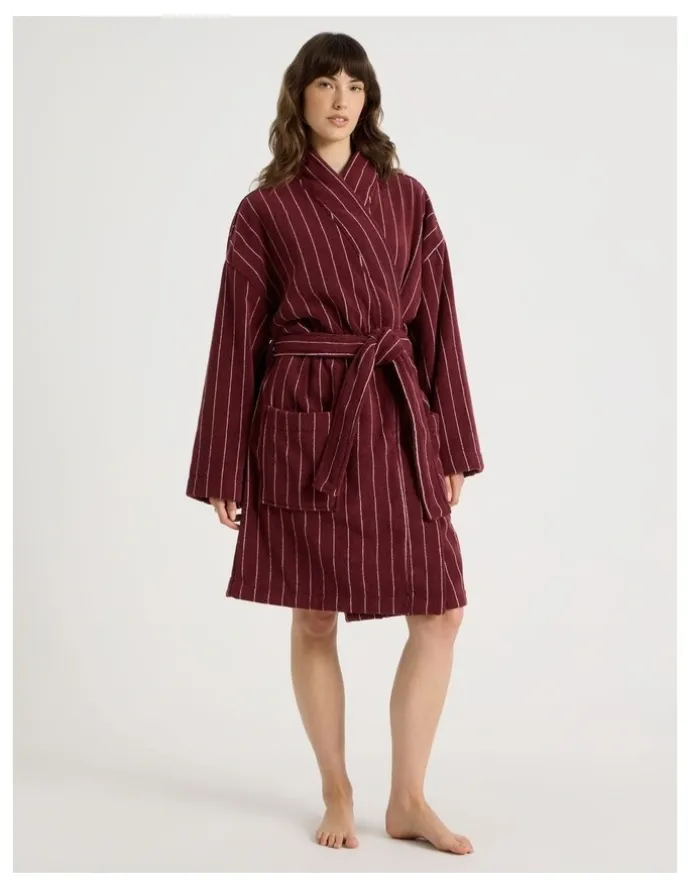 Vue Pinstripe Bath Robe in Red Velvet
