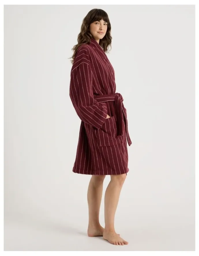 Vue Pinstripe Bath Robe in Red Velvet