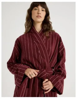Vue Pinstripe Bath Robe in Red Velvet