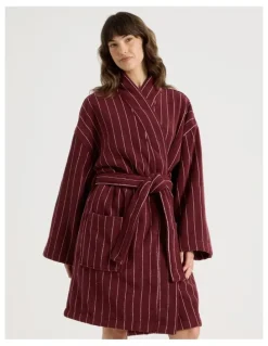 Vue Pinstripe Bath Robe in Red Velvet