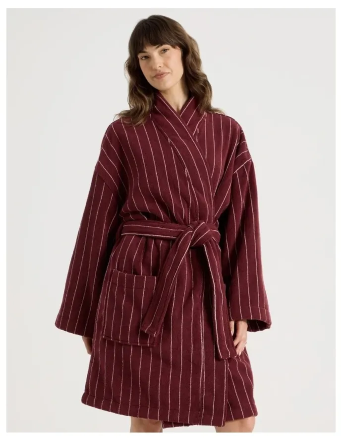 Vue Pinstripe Bath Robe in Red Velvet