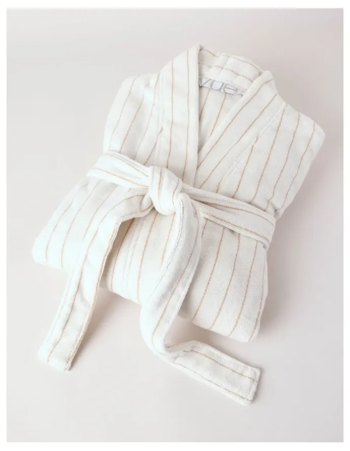 Vue Pinstripe Bath Robe in Caramel