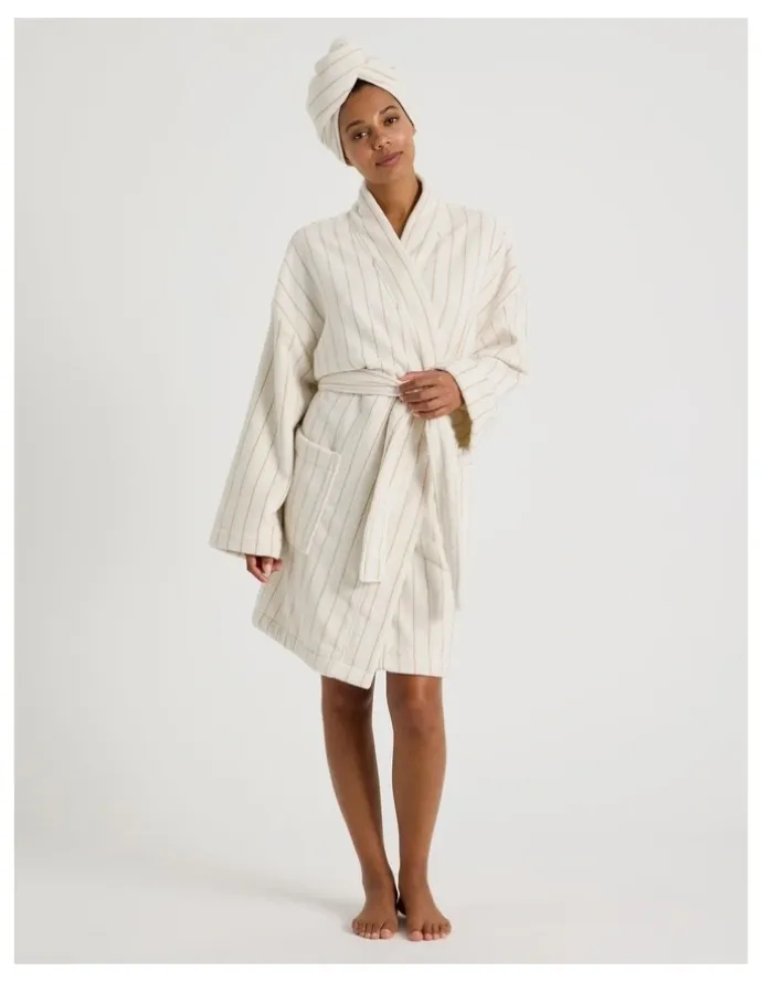 Vue Pinstripe Bath Robe in Caramel