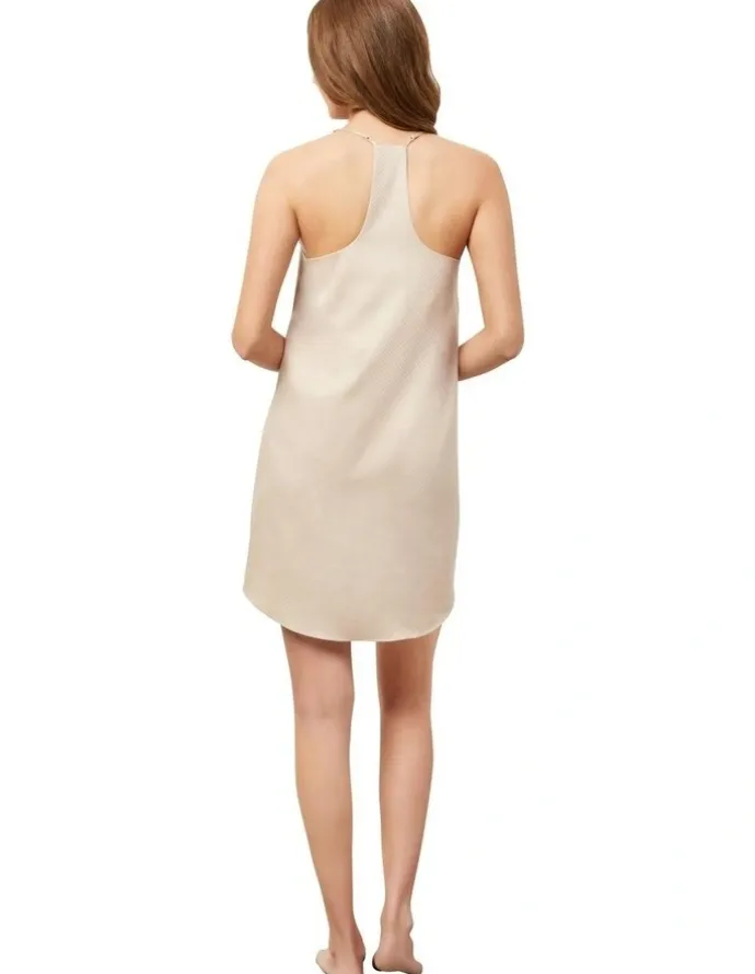 Wanderluxe Sleepwear The Sienna Camisole Slip Dress in Beige