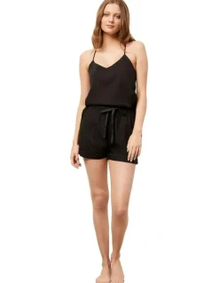Wanderluxe Sleepwear The Ash Camisole Boxer Set in Black