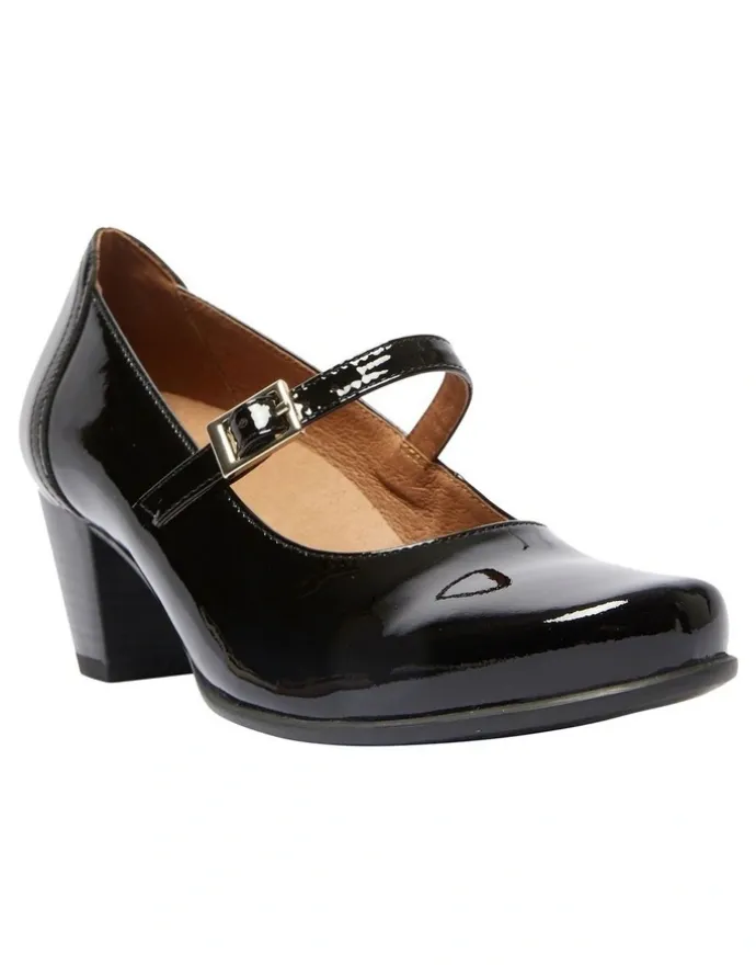 Wide Steps Casino Heeled Shoes in Black Patent Leather
