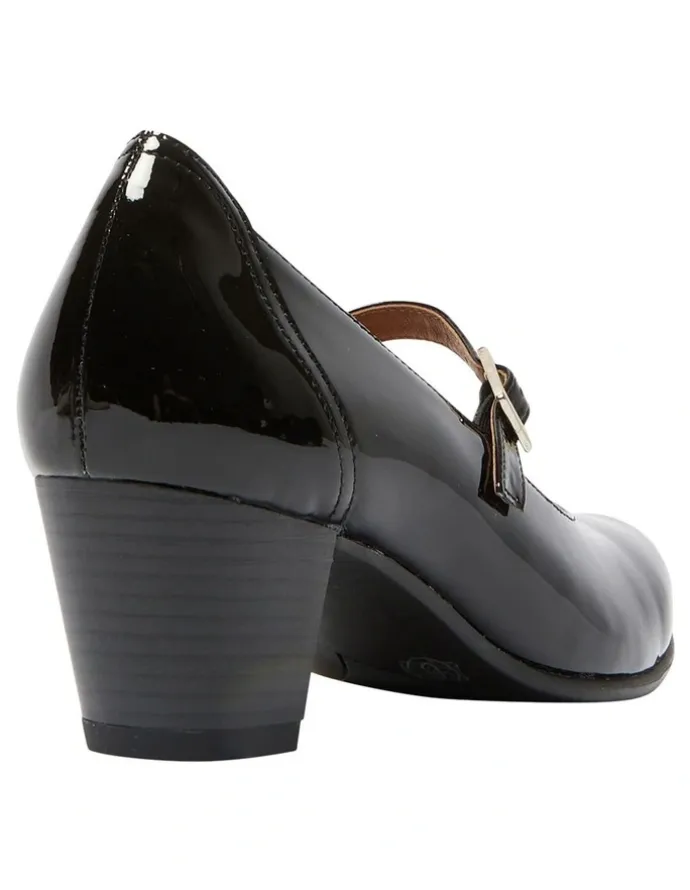 Wide Steps Casino Heeled Shoes in Black Patent Leather
