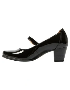 Wide Steps Casino Heeled Shoes in Black Patent Leather