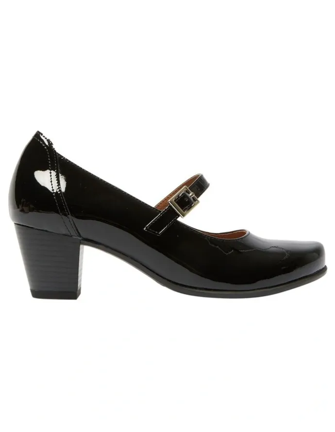 Wide Steps Casino Heeled Shoes in Black Patent Leather