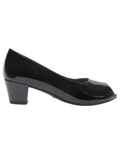 Wide Steps Hilary Heeled Shoes in Black Patent Leather