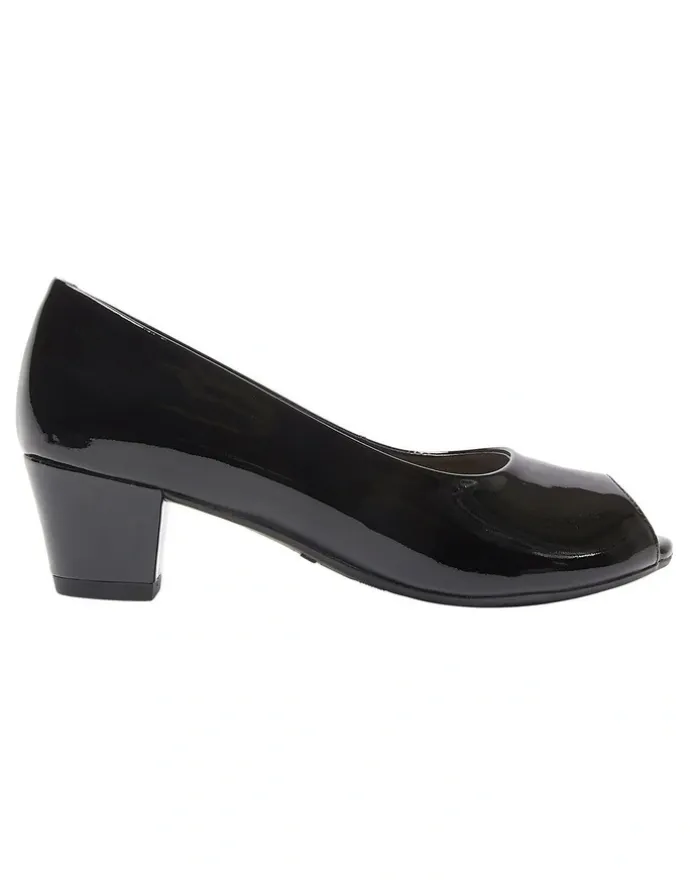 Wide Steps Hilary Heeled Shoes in Black Patent Leather