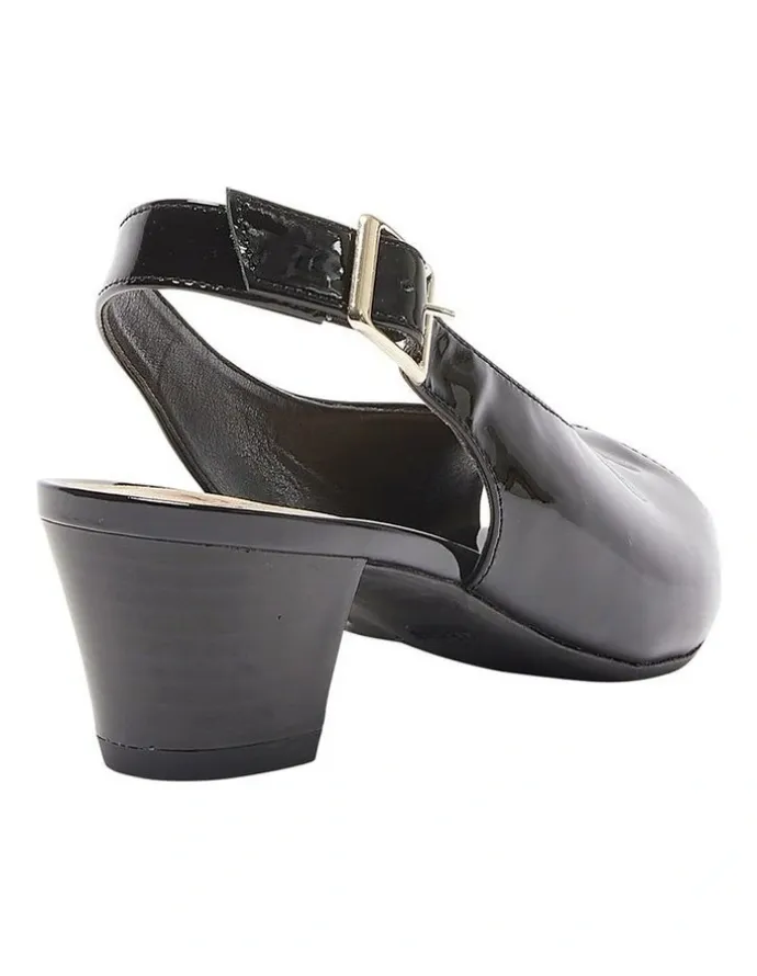 Wide Steps Hilda Sandals in Black Patent