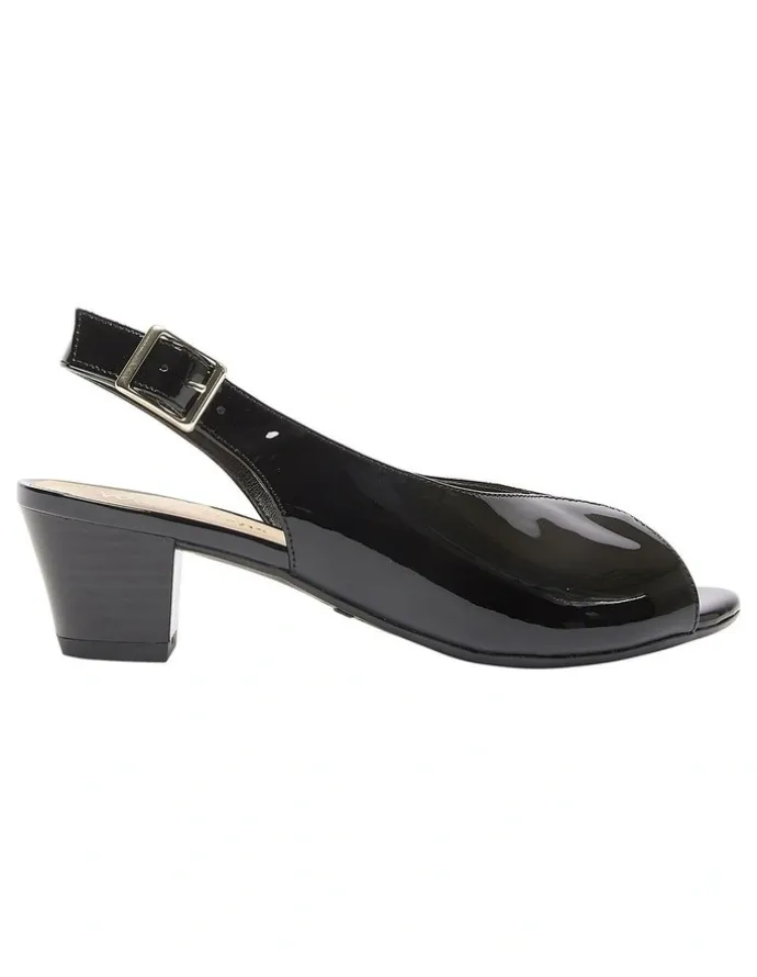 Wide Steps Hilda Sandals in Black Patent