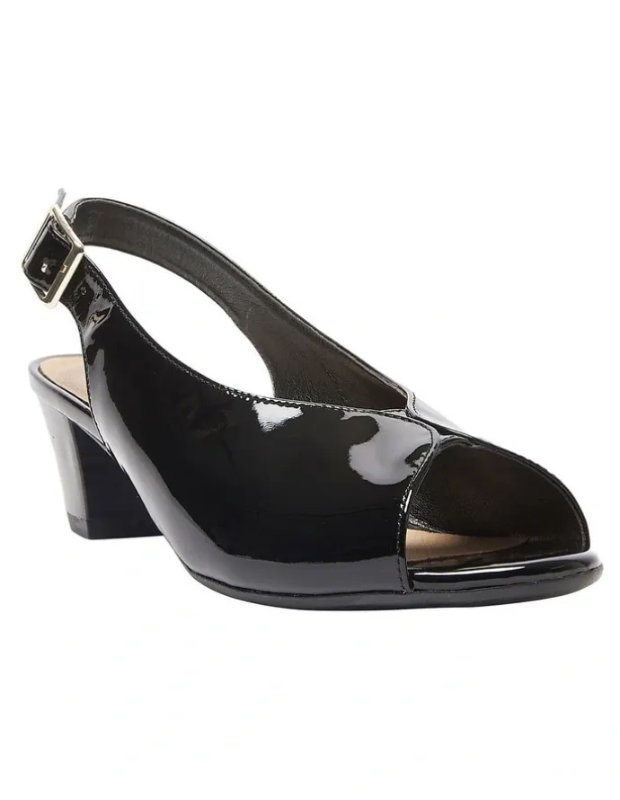 Wide Steps Hilda Sandals in Black Patent