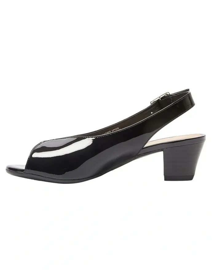 Wide Steps Hilda Sandals in Black Patent