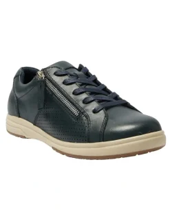 Wide Steps Normandy Sneakers in Navy Leather