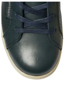 Wide Steps Normandy Sneakers in Navy Leather
