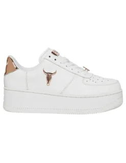 Windsor Smith Leather Flatform Sneaker in Rich White/Rose Gold