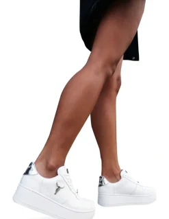 Windsor Smith Rich Leather Flatform Sneaker in White/Silver