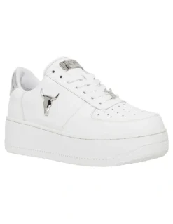 Windsor Smith Rich Leather Flatform Sneaker in White/Silver