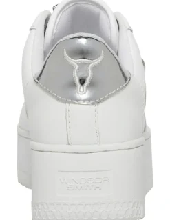 Windsor Smith Rich Leather Flatform Sneaker in White/Silver