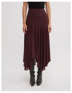 Witchery Asymmetric Drape Skirt in Wine