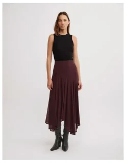 Witchery Asymmetric Drape Skirt in Wine