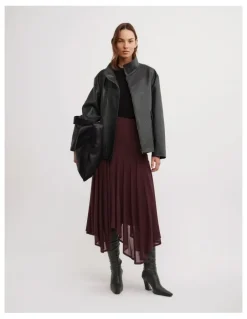 Witchery Asymmetric Drape Skirt in Wine