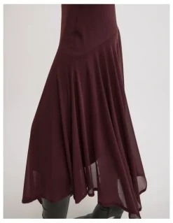 Witchery Asymmetric Drape Skirt in Wine