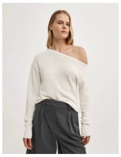 Witchery Asymmetric Long-sleeve Knit in Chalk