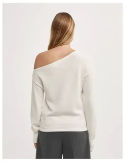 Witchery Asymmetric Long-sleeve Knit in Chalk