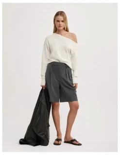 Witchery Asymmetric Long-sleeve Knit in Chalk