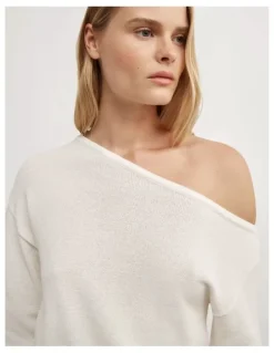 Witchery Asymmetric Long-sleeve Knit in Chalk