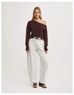 Witchery Asymmetric Long-sleeve Knit in Espresso