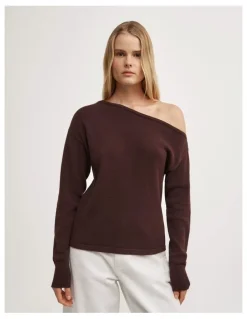 Witchery Asymmetric Long-sleeve Knit in Espresso