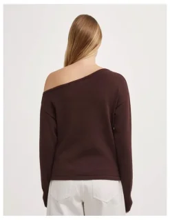 Witchery Asymmetric Long-sleeve Knit in Espresso
