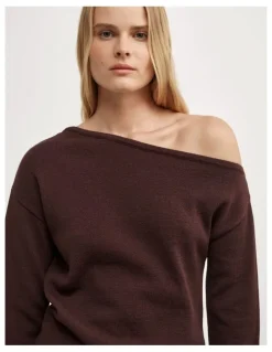 Witchery Asymmetric Long-sleeve Knit in Espresso