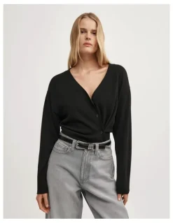 Witchery Asymmetric Wrap Knit Cardi in Black
