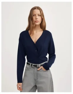Witchery Asymmetric Wrap Knit Cardi in Navy