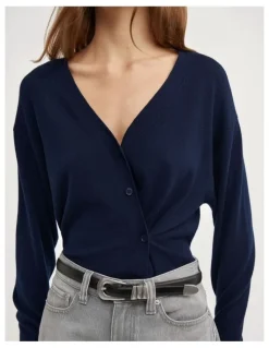 Witchery Asymmetric Wrap Knit Cardi in Navy