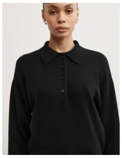 Witchery Collared Knit Polo in Black