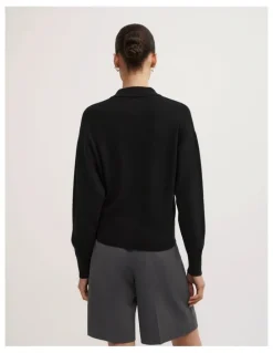 Witchery Collared Knit Polo in Black
