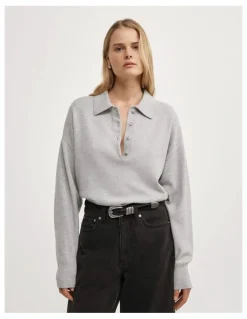 Witchery Collared Knit Polo in Light Grey Marle