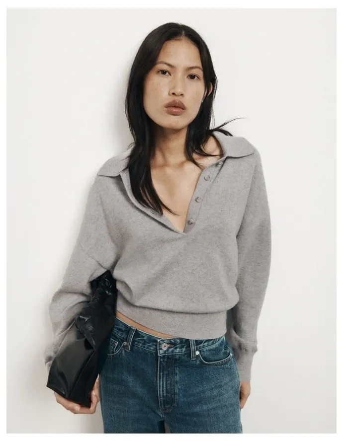 Witchery Collared Knit Polo in Light Grey Marle