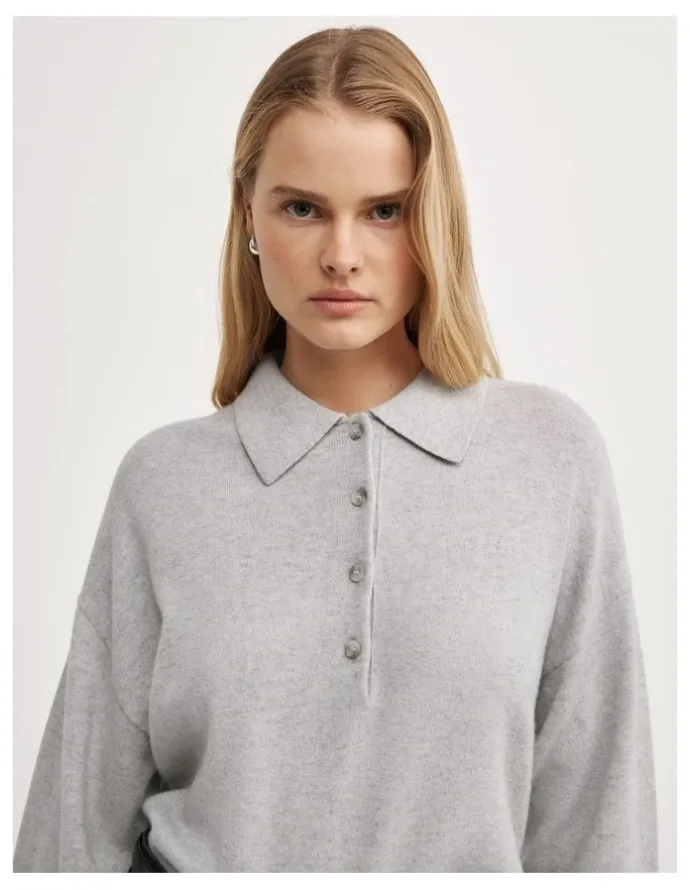 Witchery Collared Knit Polo in Light Grey Marle