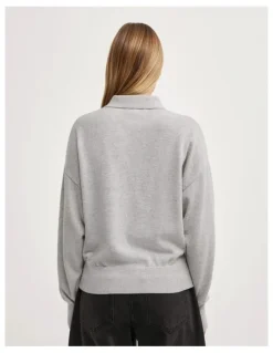 Witchery Collared Knit Polo in Light Grey Marle