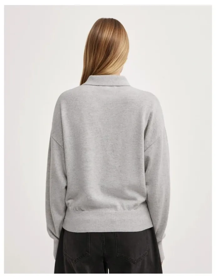 Witchery Collared Knit Polo in Light Grey Marle