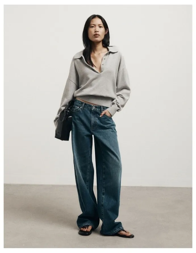 Witchery Collared Knit Polo in Light Grey Marle